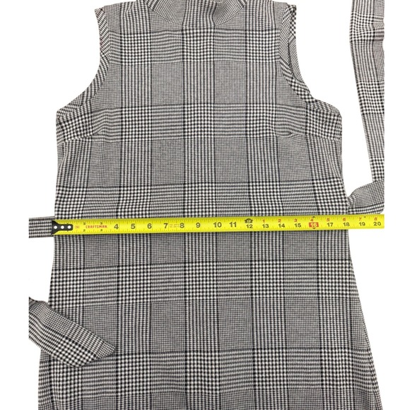 Banana Republic Glen Plaid Mock Neck Sleeveless Midi Dress Belted Black White 10 - Picture 5 of 8
